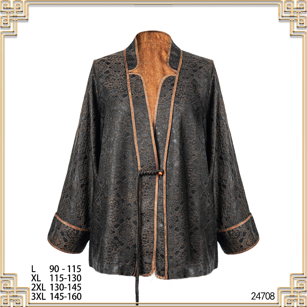 MM2025新款设计师长袖四经角萝时尚国风黑色提花外套24708
