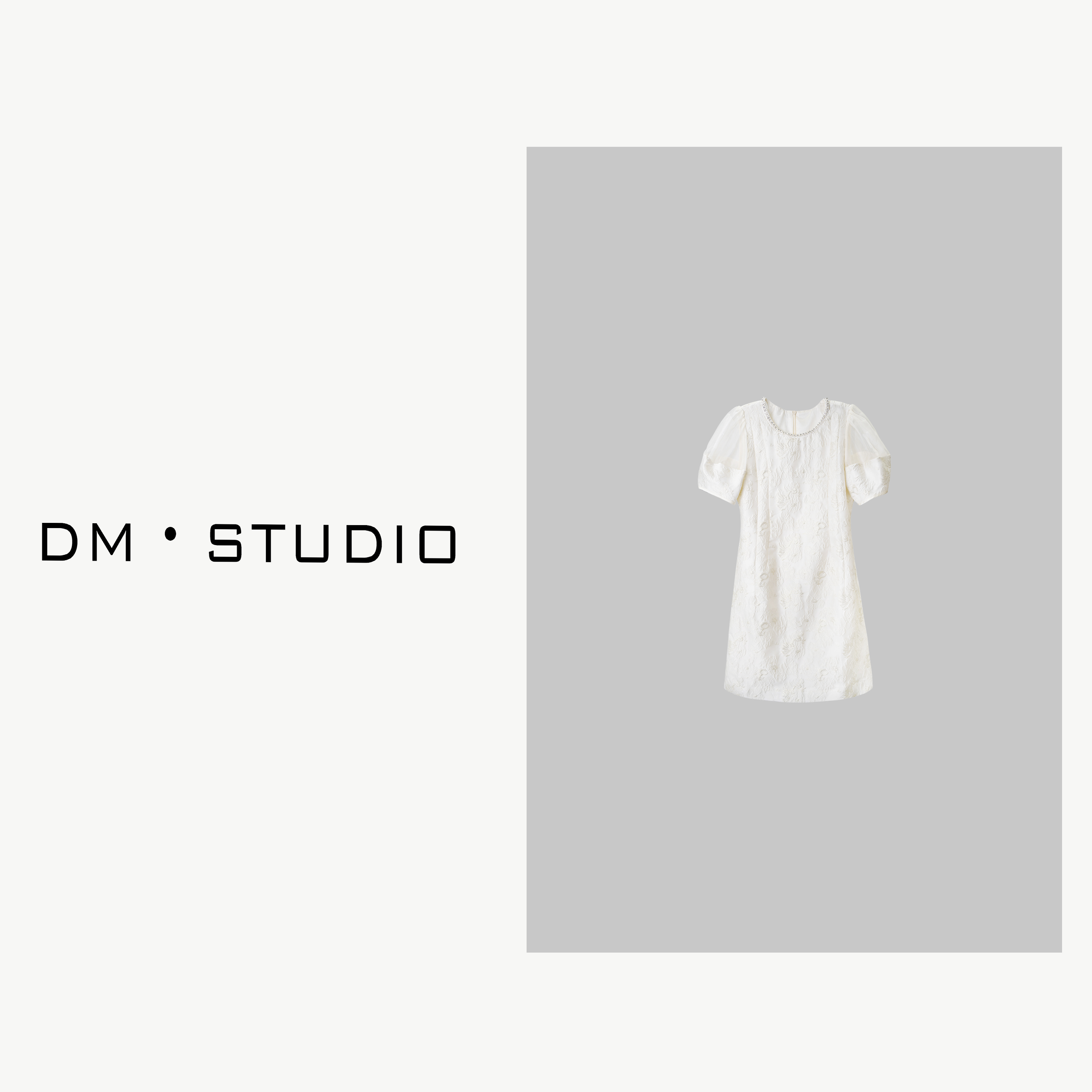 -DM•STUDIO/镂空拼纱重工钉钻圆领拉链连衣裙（88358）