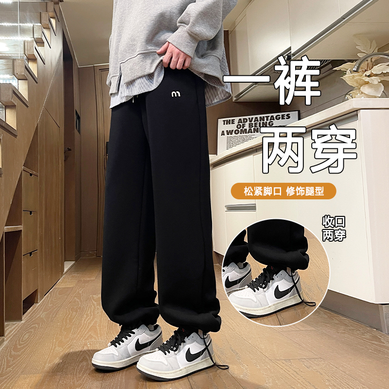 2025春秋季青少年运动裤子男直筒宽松百搭款胖大童初高中学生卫裤