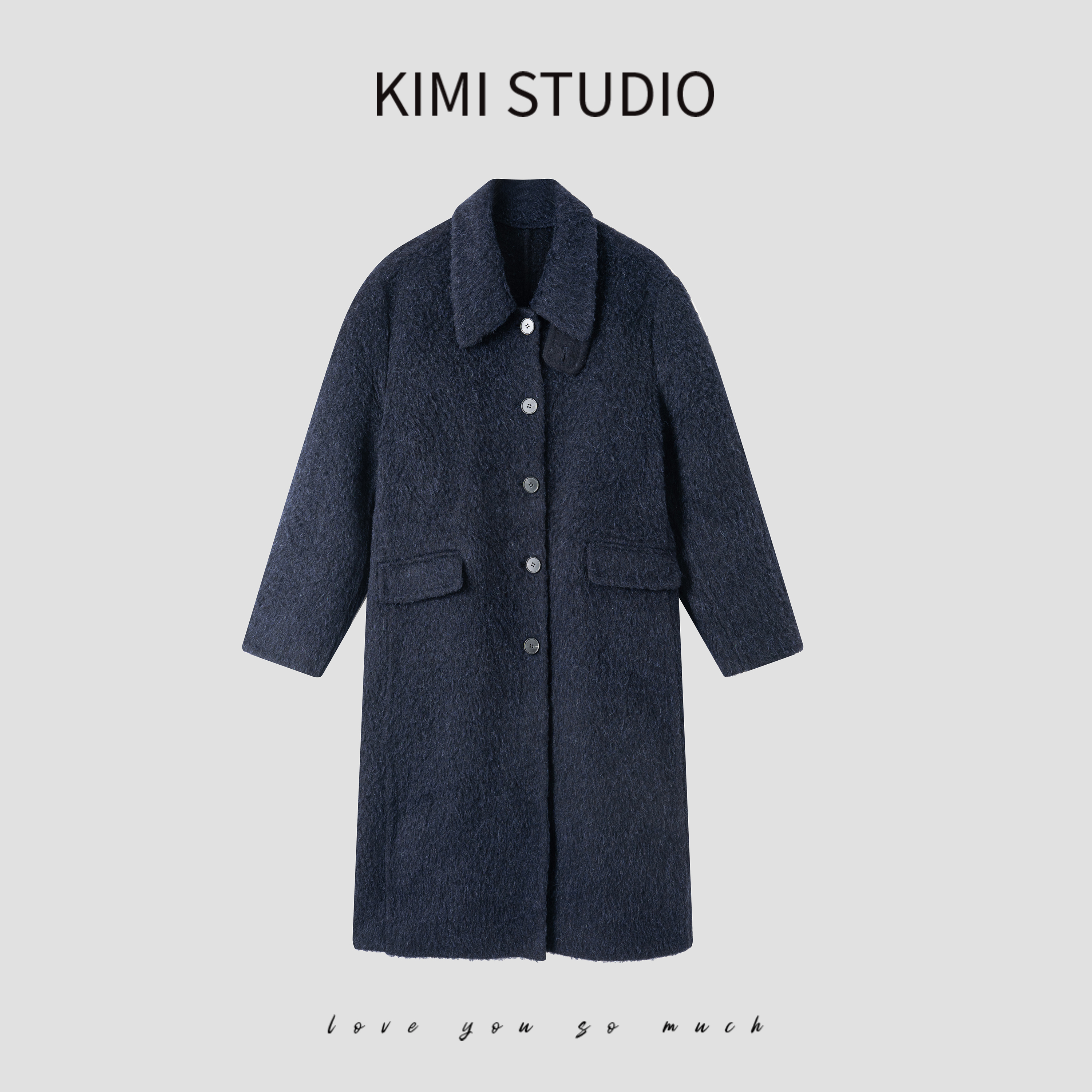 老钱风松弛感贵气秋冬苏力羊毛翻领长款双面手缝大衣外套AW25605