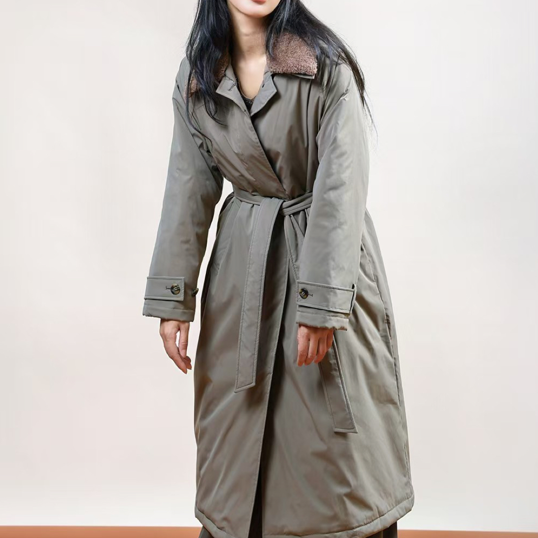 面料单扣长款羽绒服