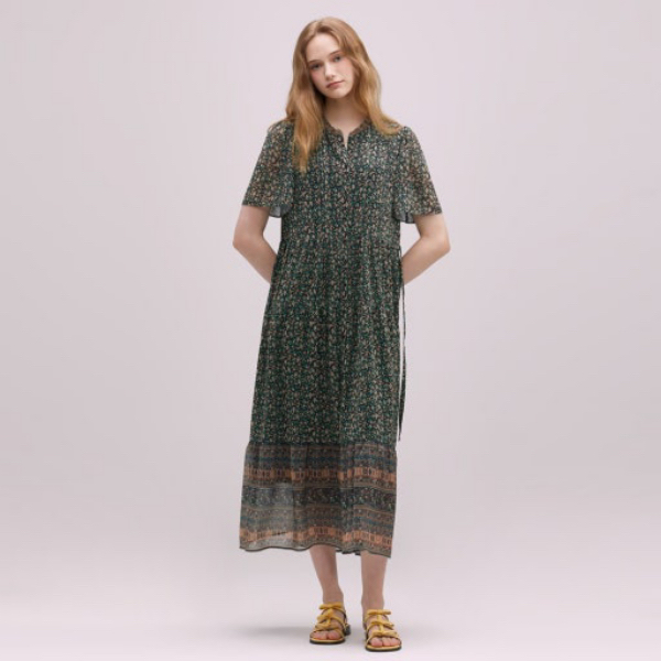 闪闪兒 新款时尚气质碎花长连衣裙33006