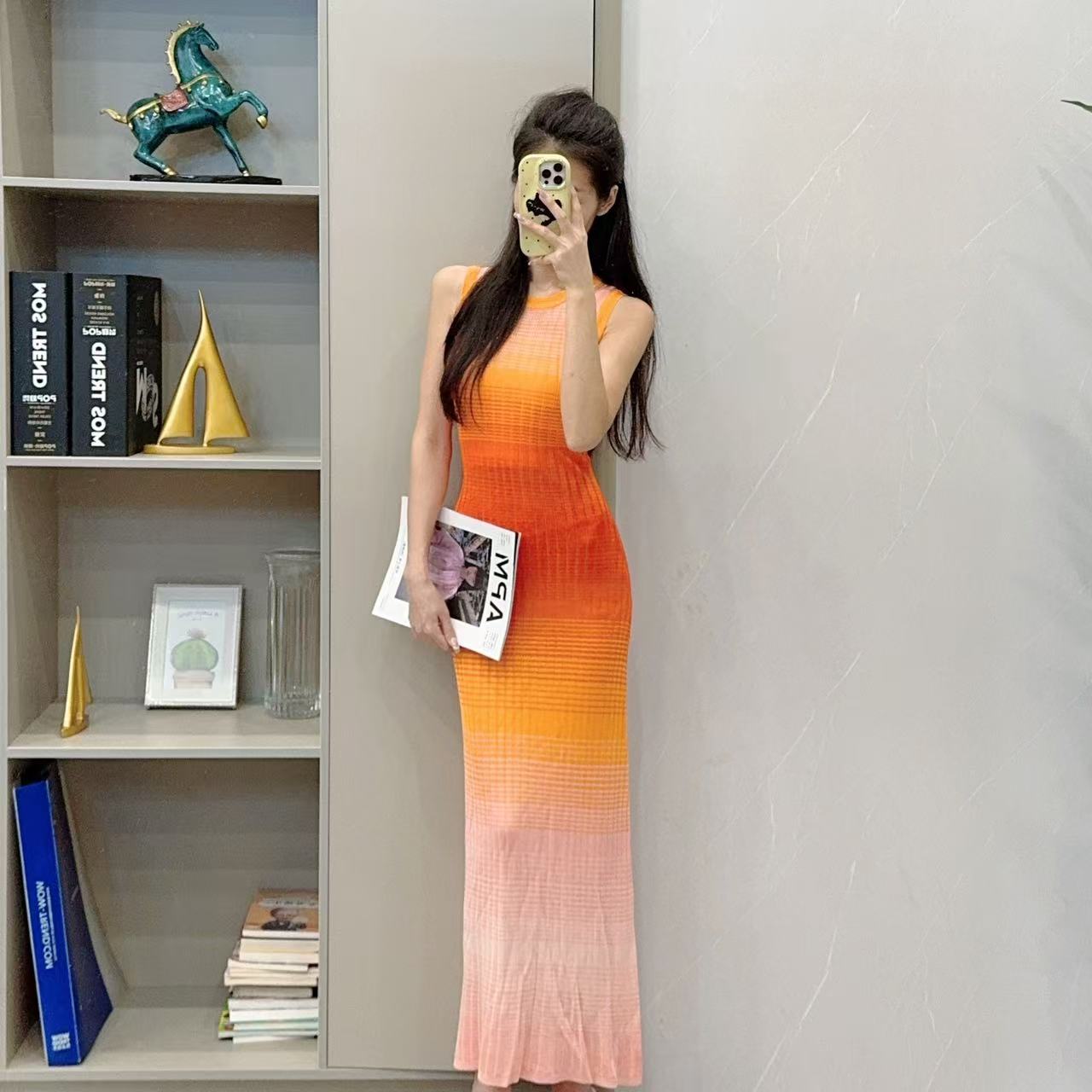 25076/25085新款夏季洋气显瘦轻奢气质名媛针织收腰修身连衣裙