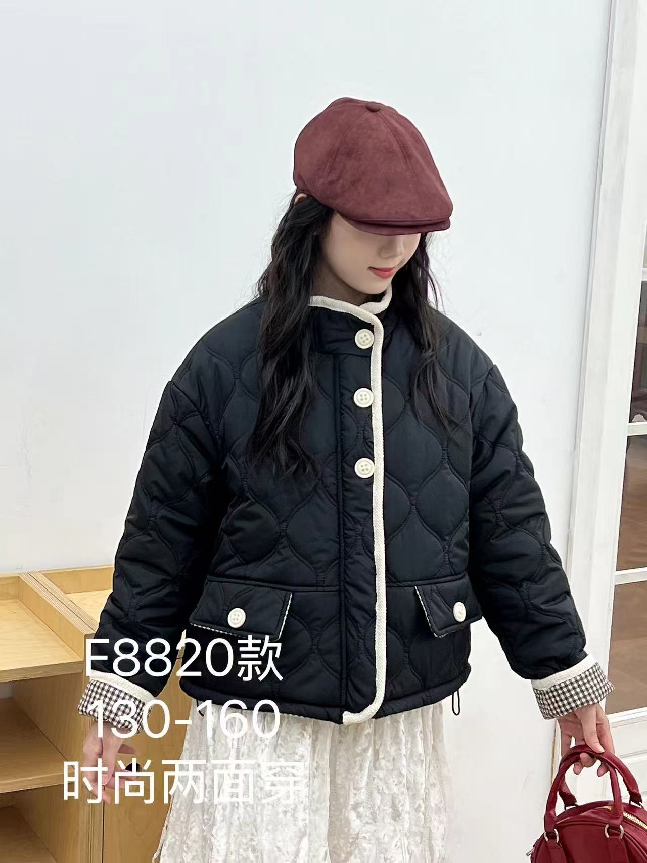保暖菱形不起球秋冬棉衣拼接短款棉服休闲翻领韩版两面穿