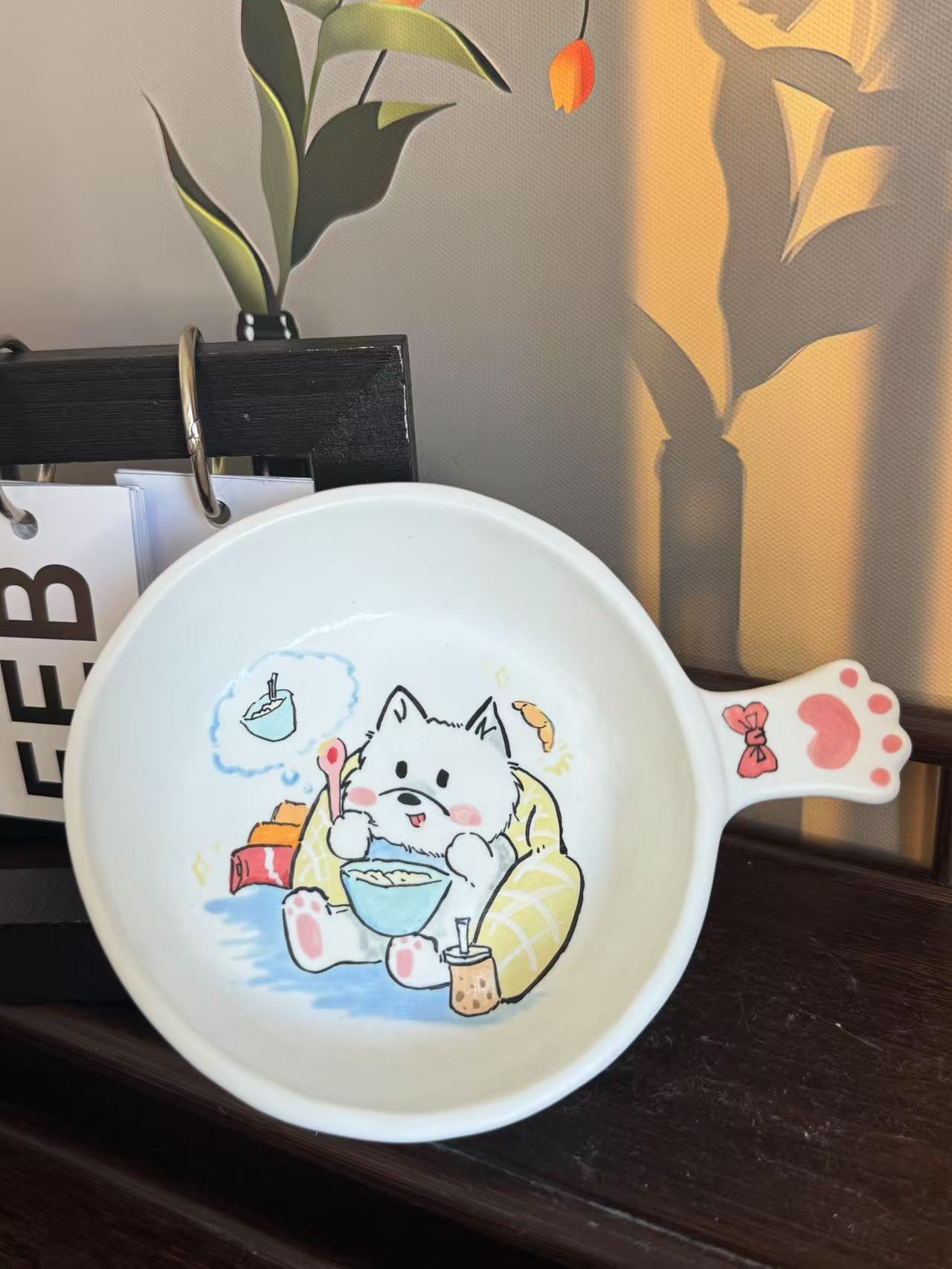 景德镇高温釉下彩纯手绘  西高地沙发料碟