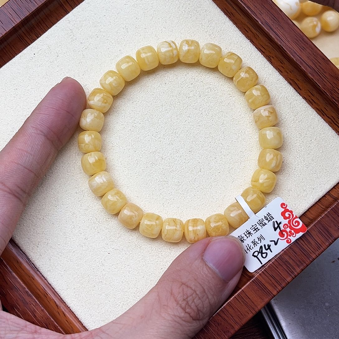 建***猷蜜蜡未镶嵌手链白花虎皮8.5mm