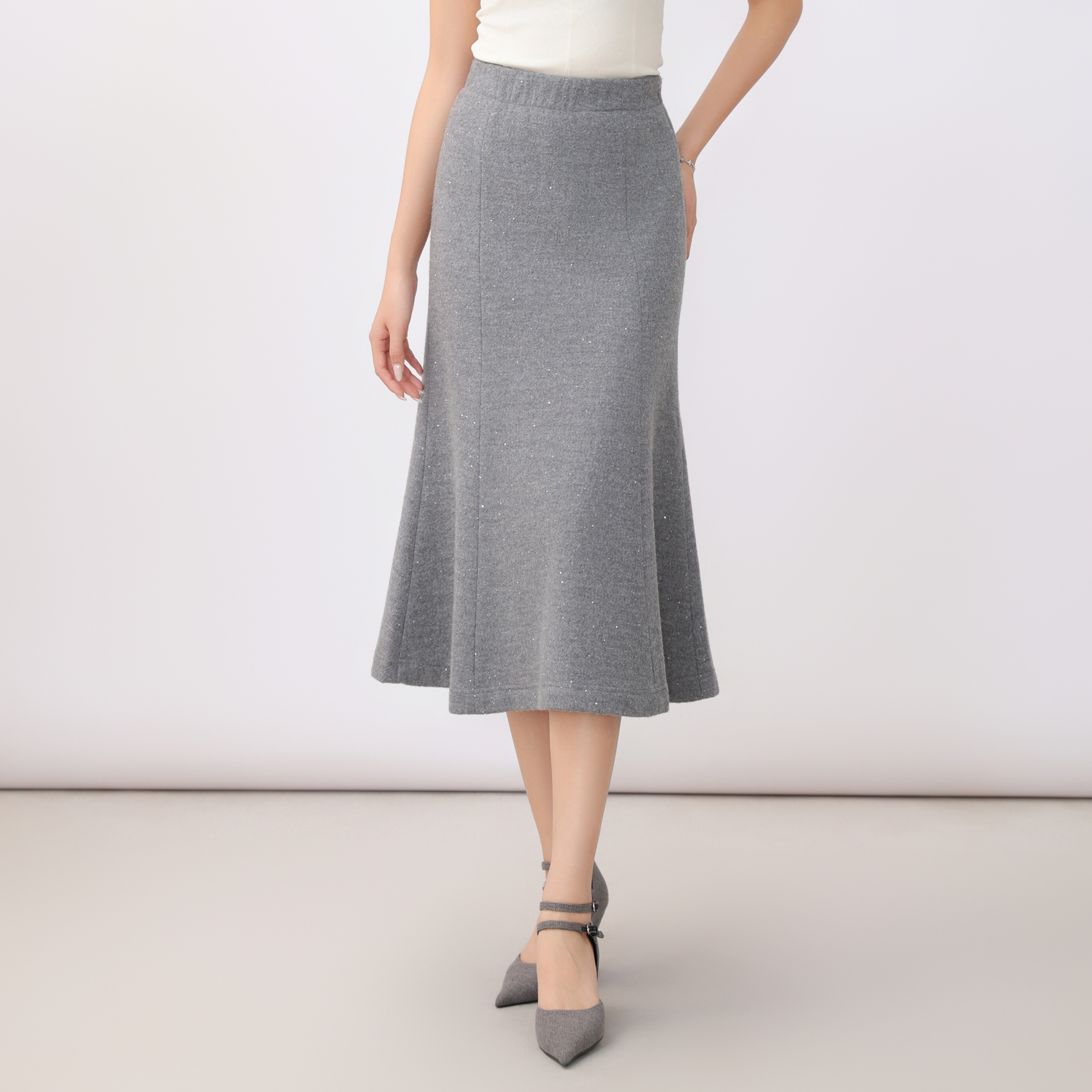 AMASS/阿玛施 新款半身裙高腰显瘦中长款纯色鱼尾裙5200404