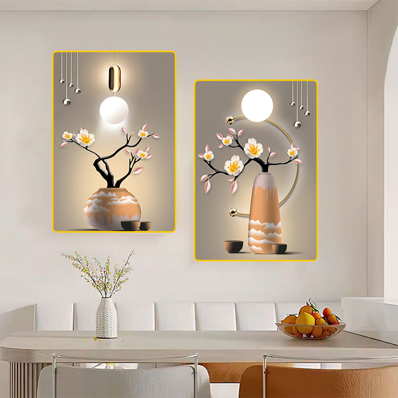 L016现代餐厅装饰画简约奶油饭厅餐桌背景墙挂画客厅两联壁画