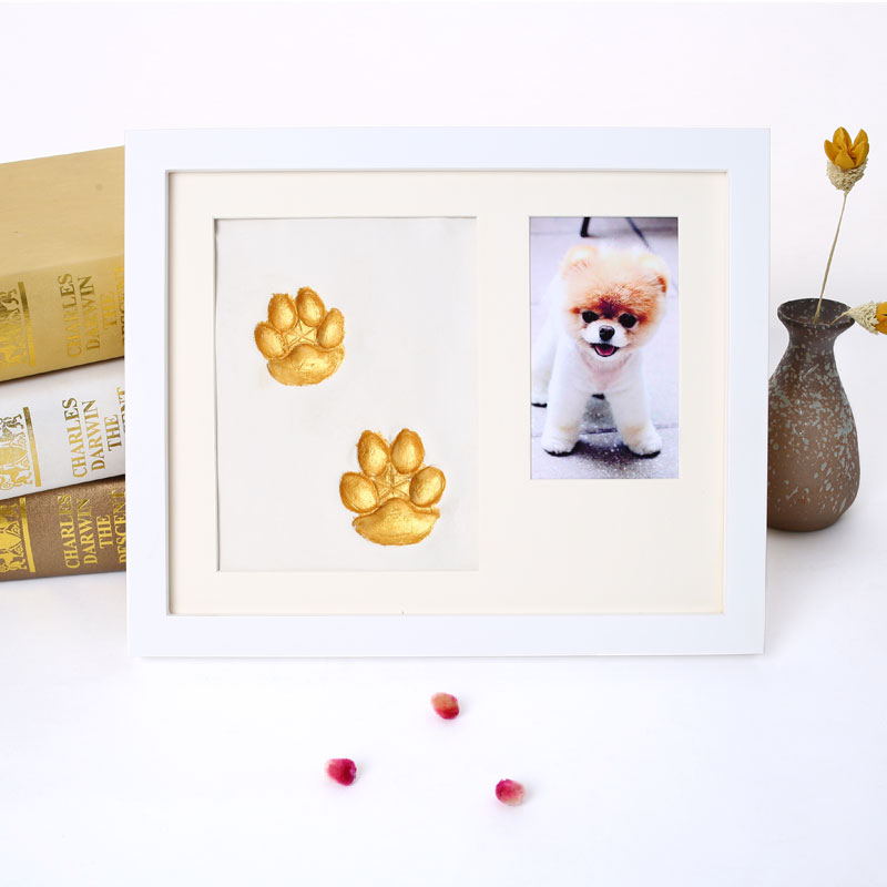 宠物爪印纪念实木相框可定制照片摆台diy狗狗猫咪脚印纪念品礼物