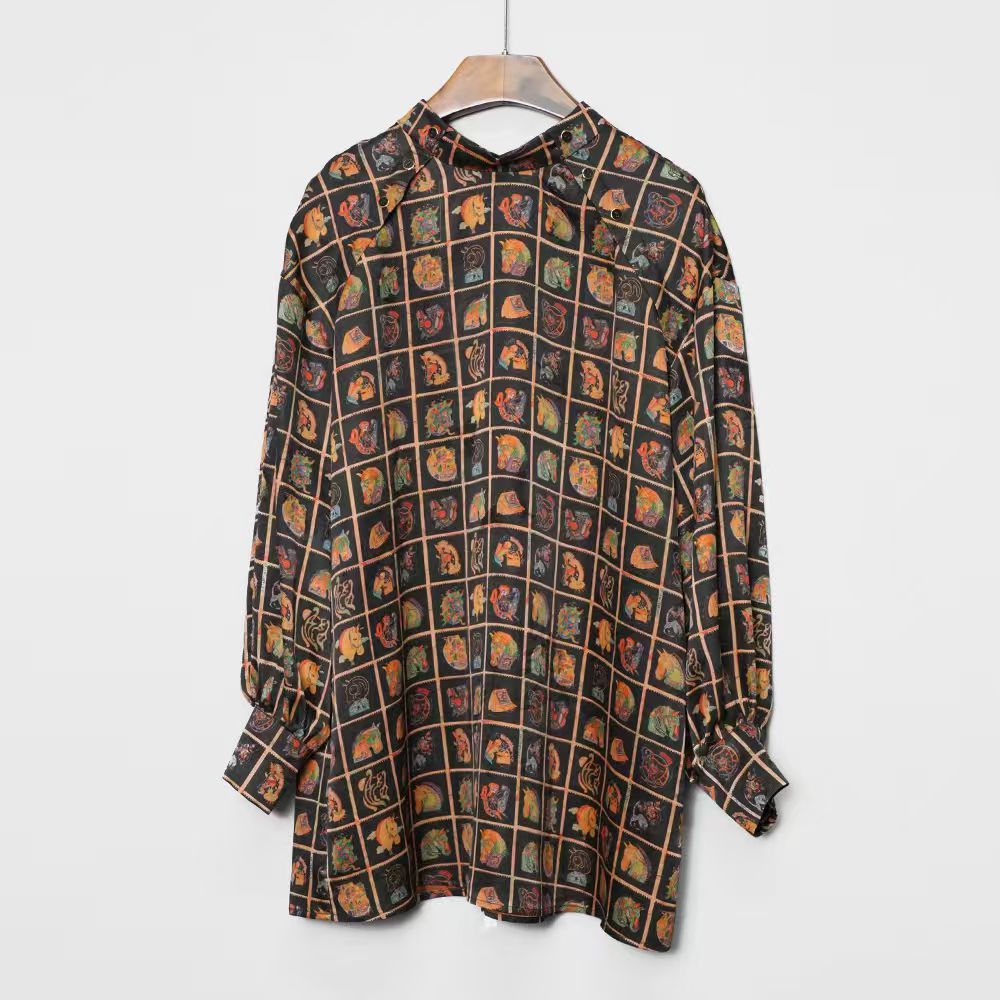 红云纱桑波缎时尚长袖上衣女士休闲流光风香云纱衬衫X322334