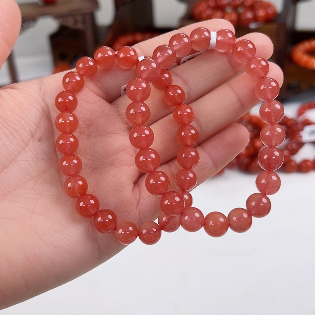 南红玛瑙河湾冰红单圈8mm（多样式发其一）未镶嵌