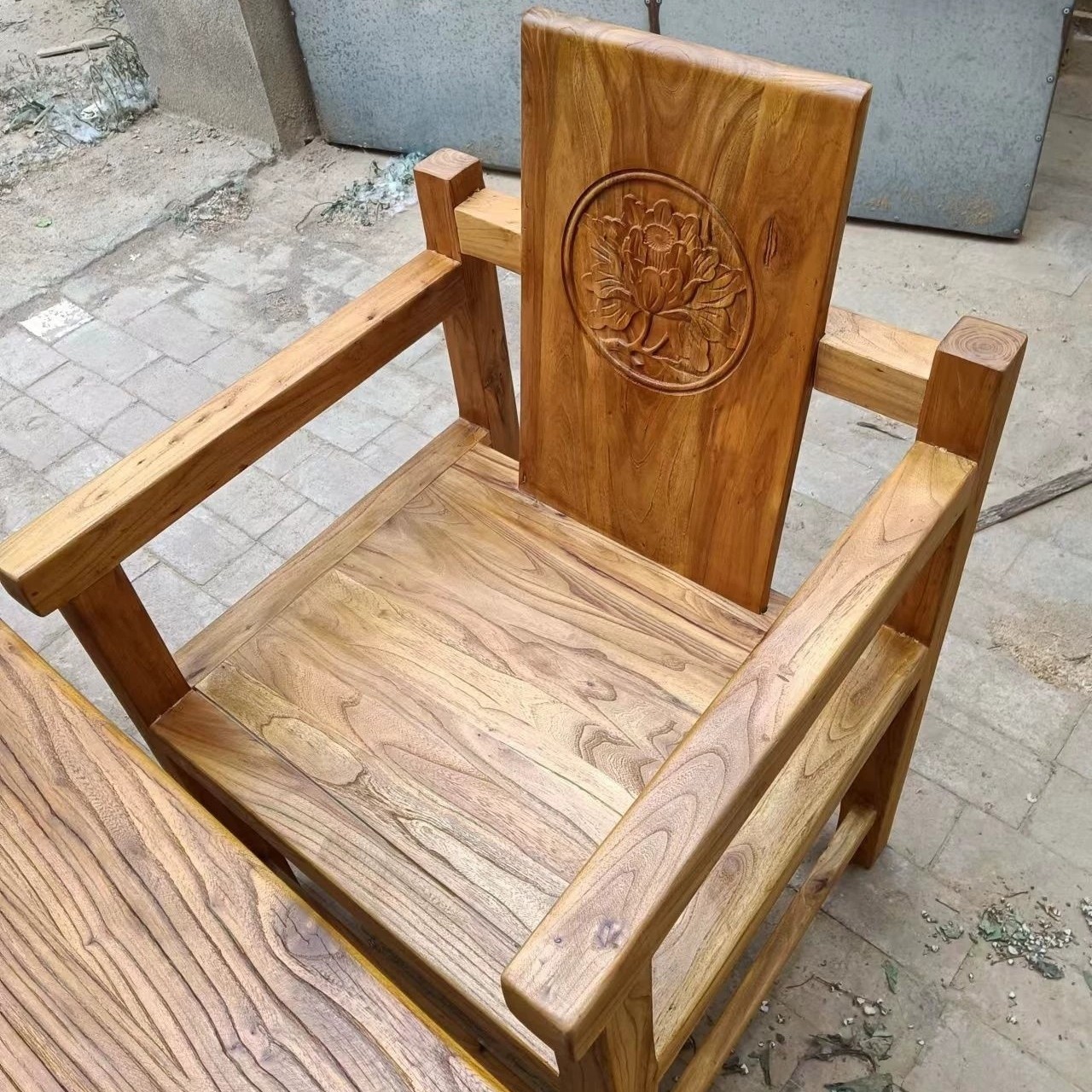 老榆木实木茶桌茶椅餐桌餐椅圈椅简约复古实木椅子休闲椅实木凳子