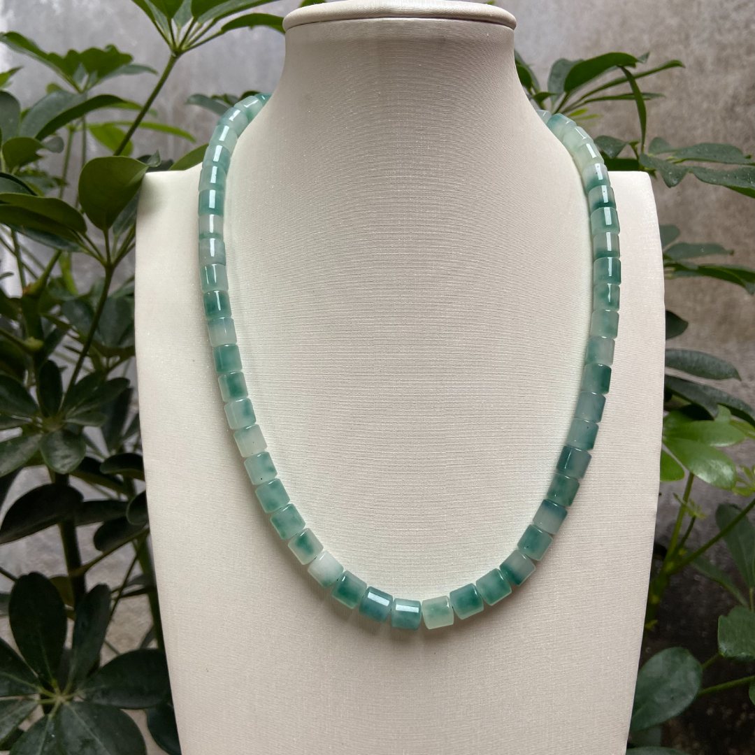 B312精品冰蓝飘8mm直切珠妈妈项链国风