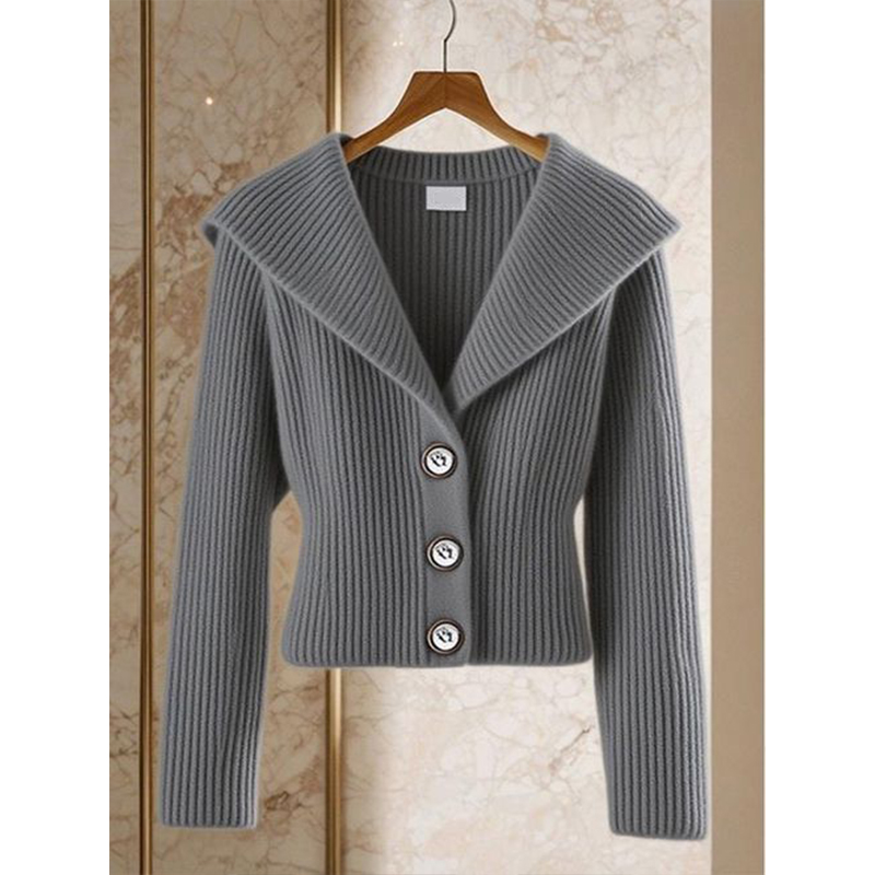 大码女装胖MM法式气质翻领针织开衫女秋冬季新款修身显瘦外穿上衣