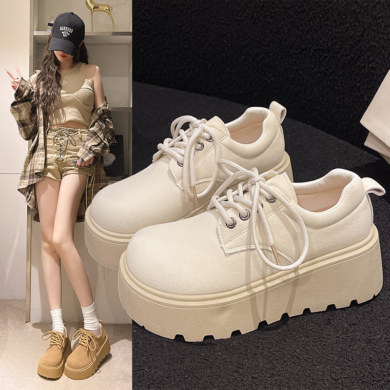 复古白色厚底增高系带勃肯单鞋女2025春季新款百搭圆头大头乐福鞋