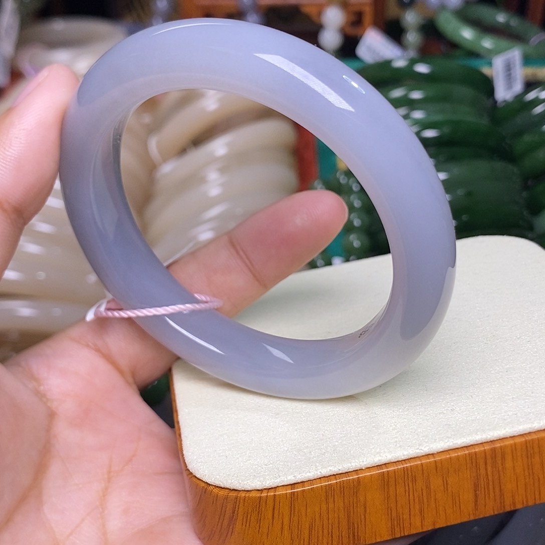 和田玉未镶嵌烟紫收藏老料手镯57.5圈