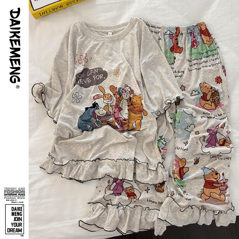 【甜酷维尼熊】减龄少女夏季薄款凉感短袖长裤休闲少女风家居服套装