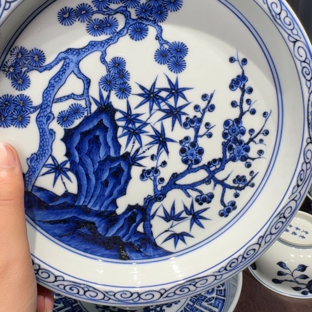 青花雯华堂手绘壶承