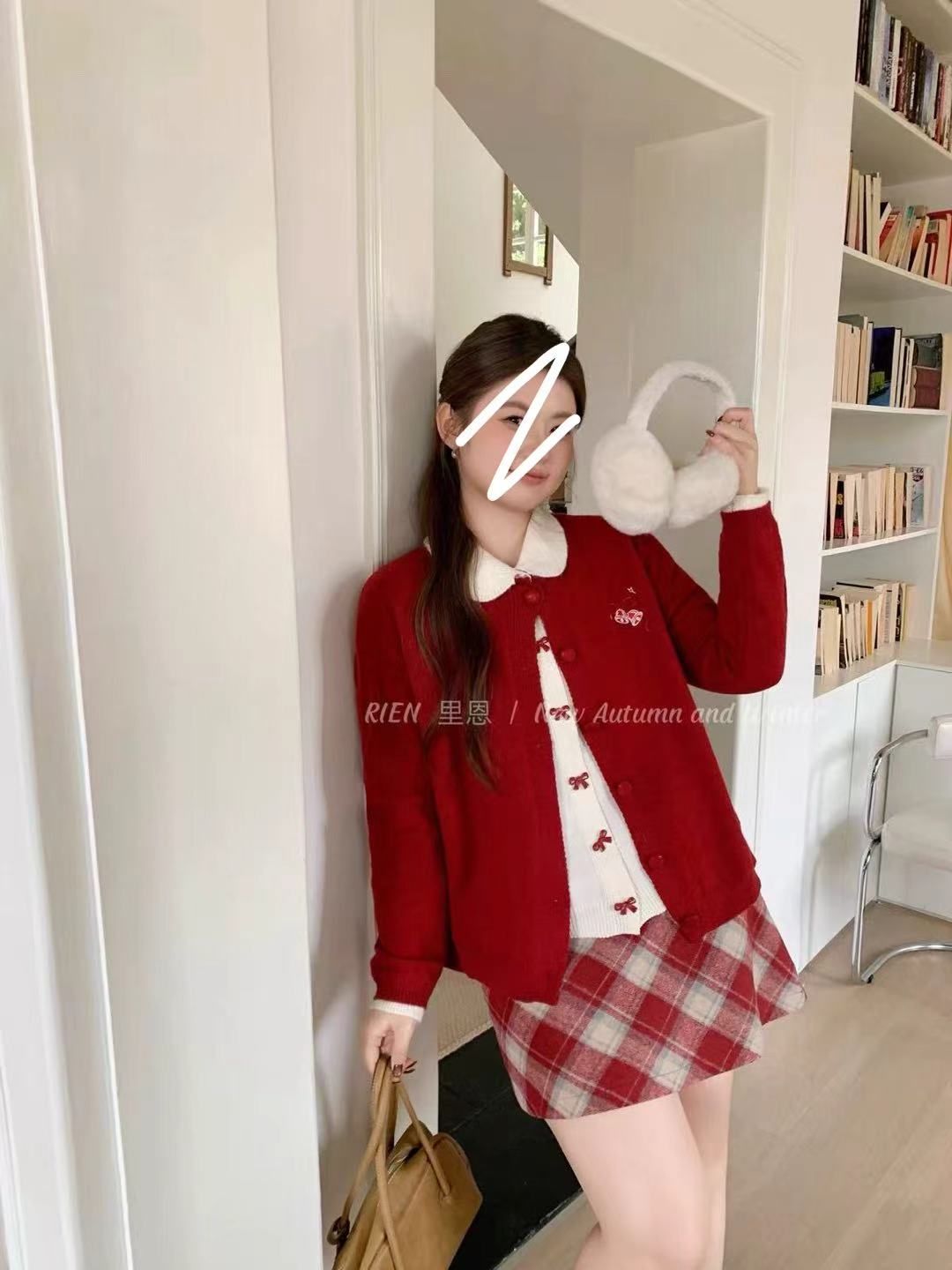 韩系时尚休闲微胖高级洋气大码胖mm假两件上衣+格子半裙套装9352