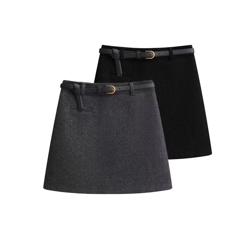 【姚一瑶专属】毛呢A字半身裙女秋冬高腰显瘦包臀修身百搭黑色短裙