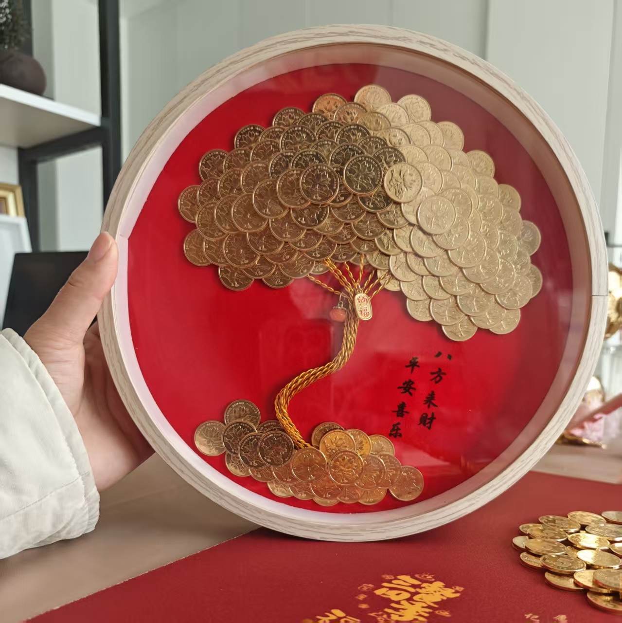 八方来财硬币发财树相框手工diy桌面招财开业结婚礼物定制