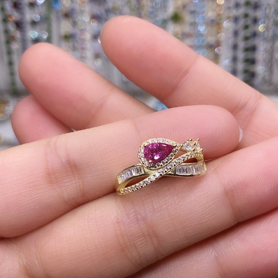 戒指银S925镶嵌碧玺