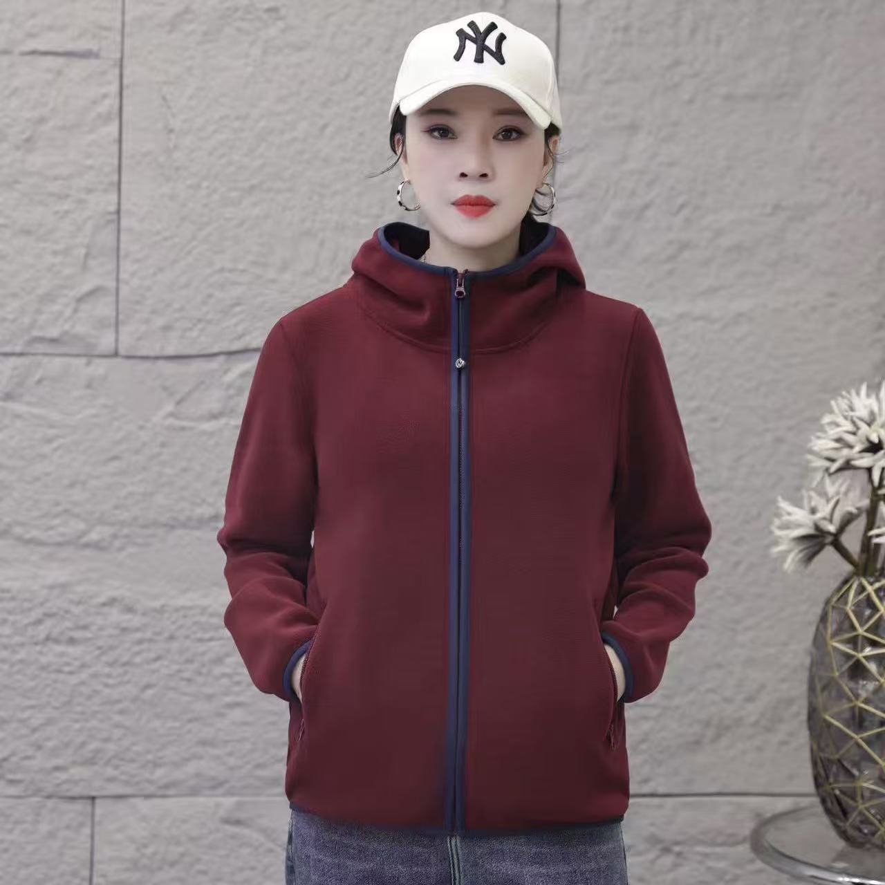 秋冬新款女装双面加厚奥粒绒简单款式休闲保暖防风连帽卫衣外套