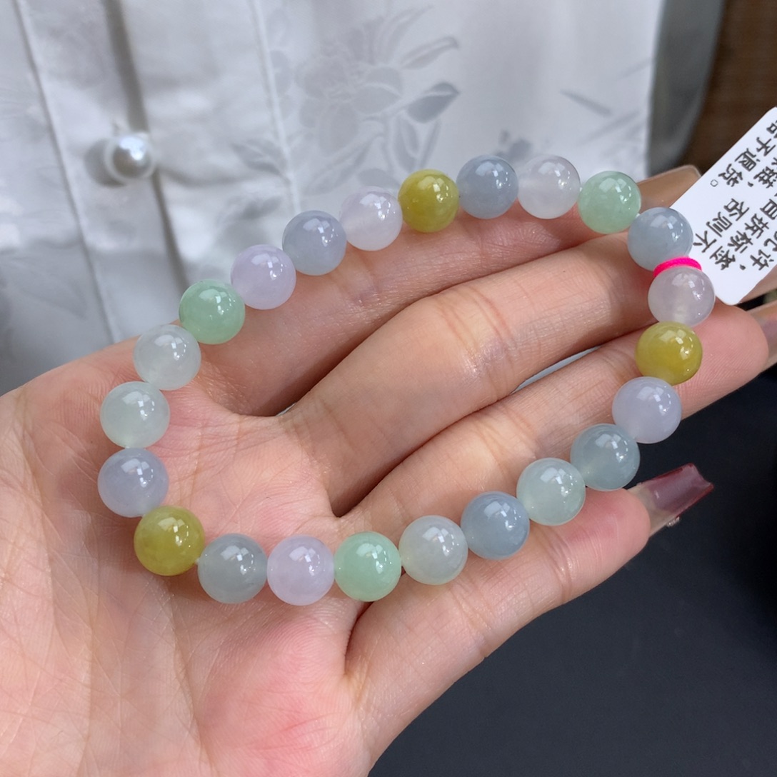 翡翠手链未镶嵌卡8冰胶多宝手串