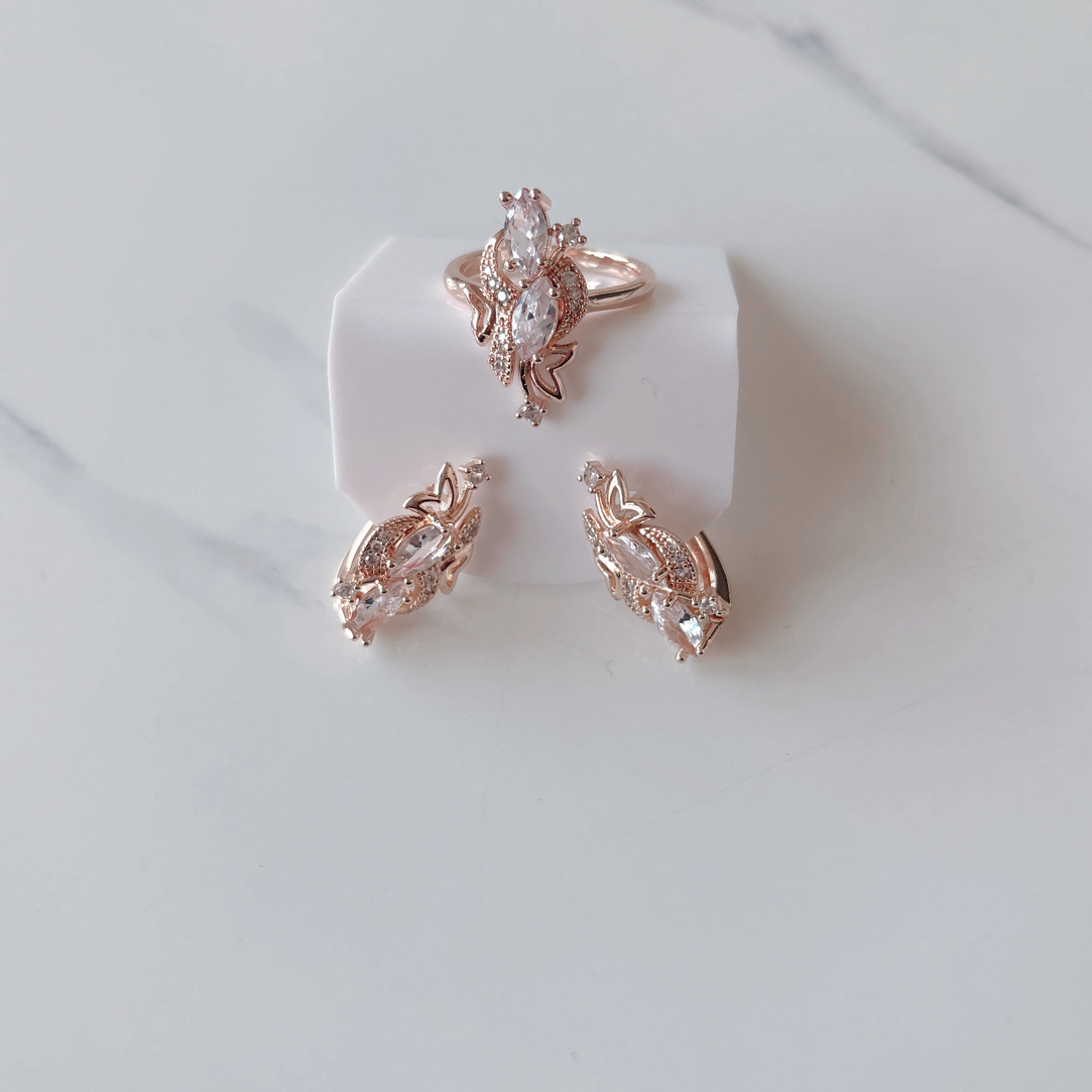 铜合金合成锆石耳饰 0181新款金色小众气质耳环两件套