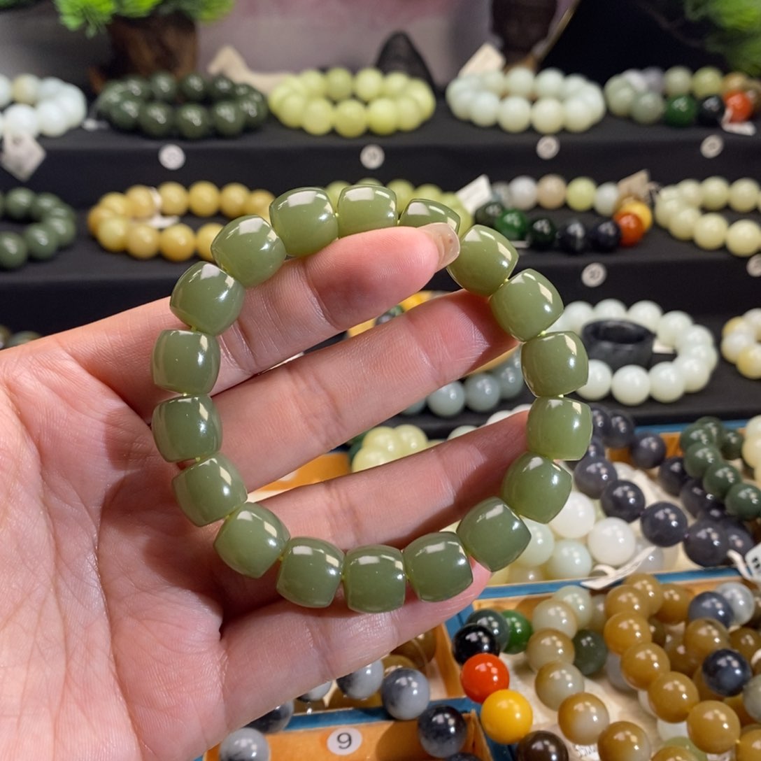 和田玉手链 12MM未镶嵌青黄口直切