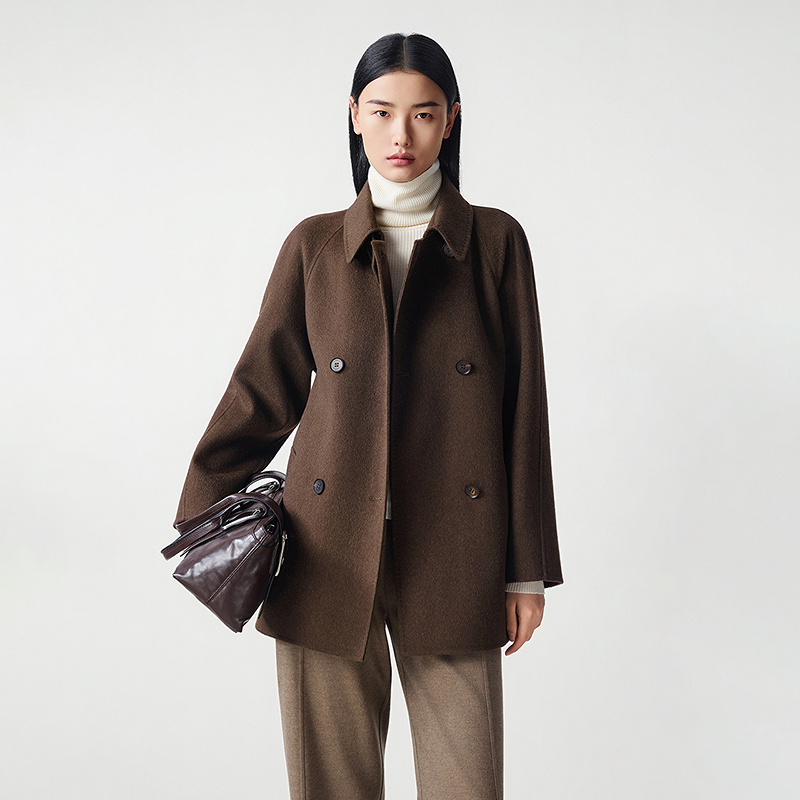 【纯羊毛】LANCY/朗姿2025冬季新款老钱风双面呢短大衣毛呢外套女LC