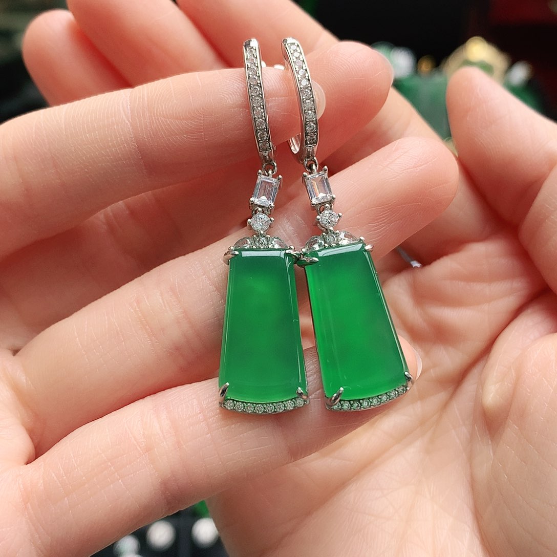 玛瑙/玉髓耳钉银S925镶嵌