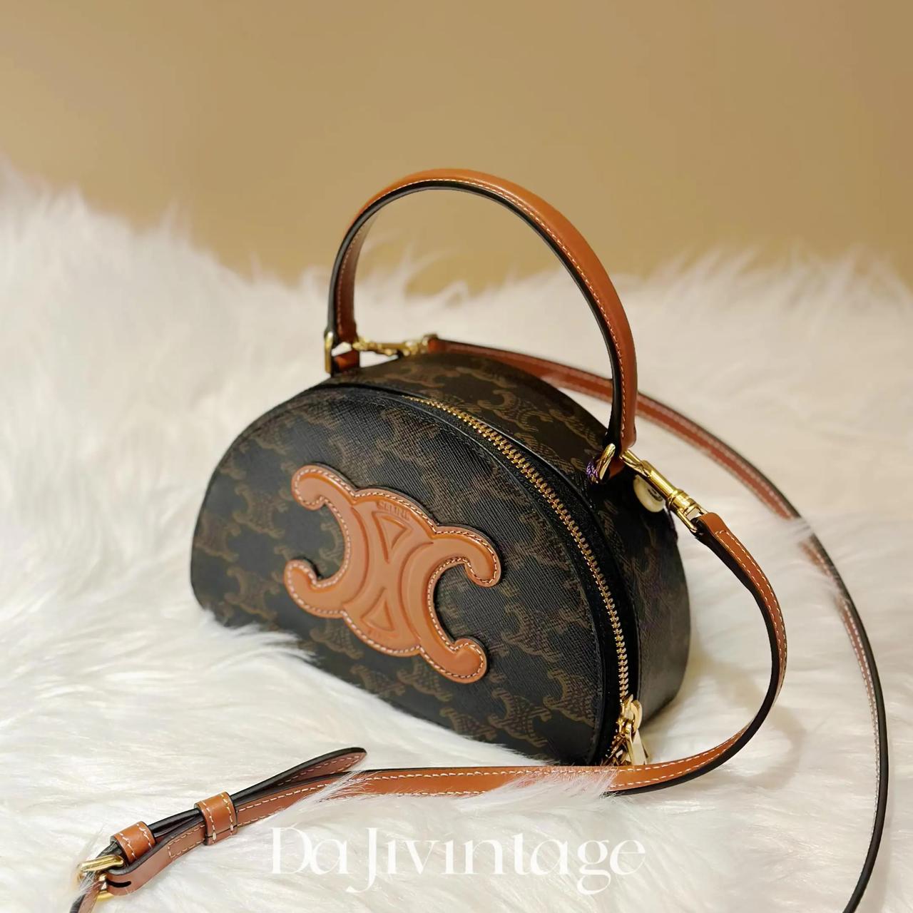 99新 Celine/思琳 大吉中古瑟琳凯旋门老花半月斜挎包
