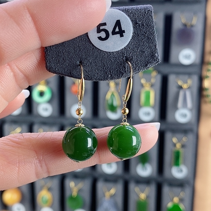 和田玉耳饰18K金镶嵌