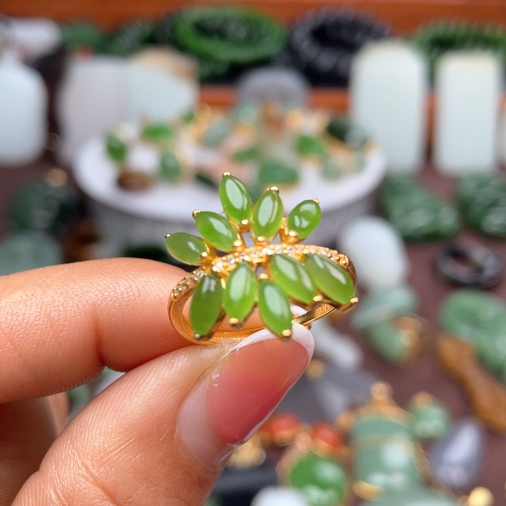 和田玉（碧玉）戒指银S925镶嵌