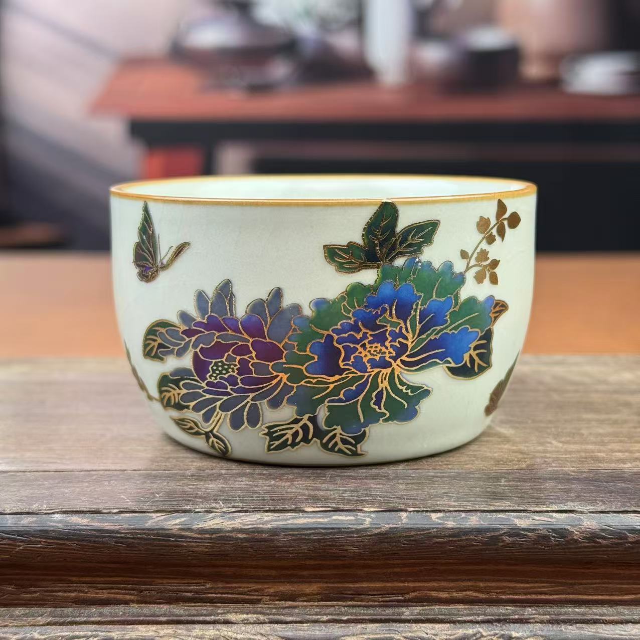 变色牡丹花直缸杯A174