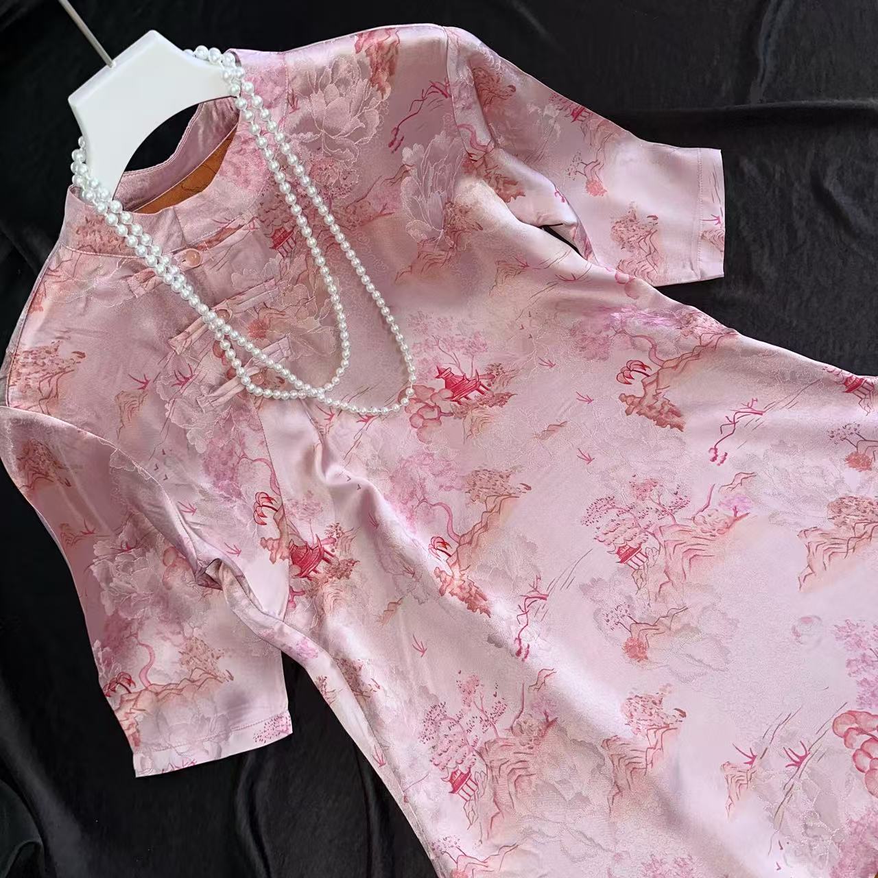 0213-常熟新中式【华灯初上】气质短款油皮短款小个子夏季连衣裙