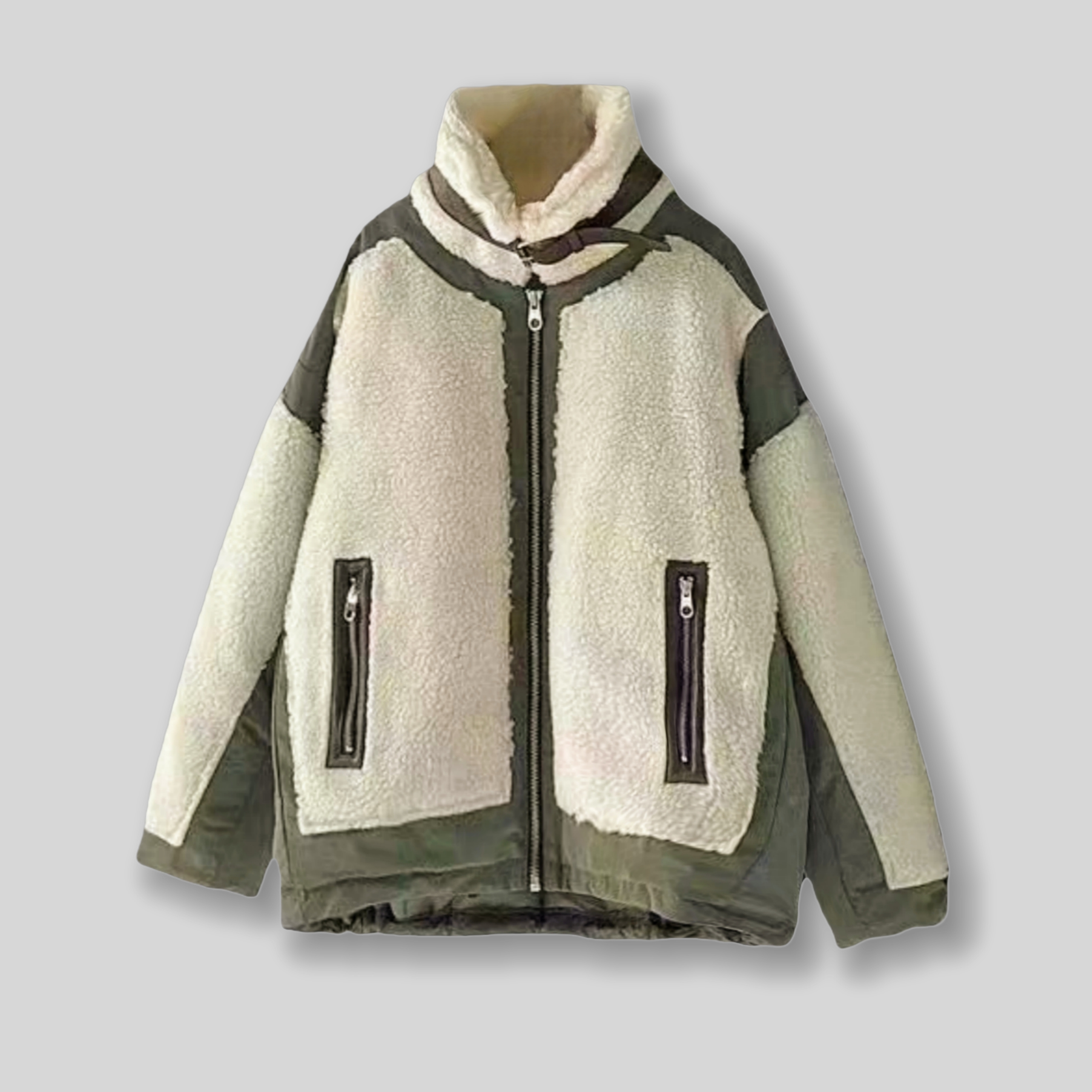 潮牌拼接撞色羊羔绒立领短款羽绒服时尚宽松高街保暖羽绒外套