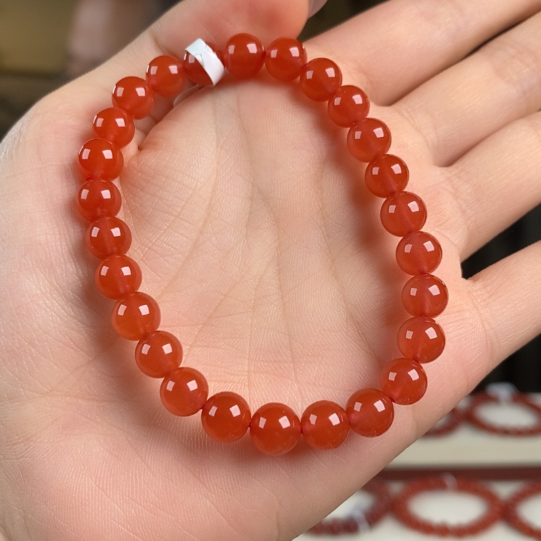 南红玛瑙未镶嵌手串原矿无胶7mm 特级冰红保山