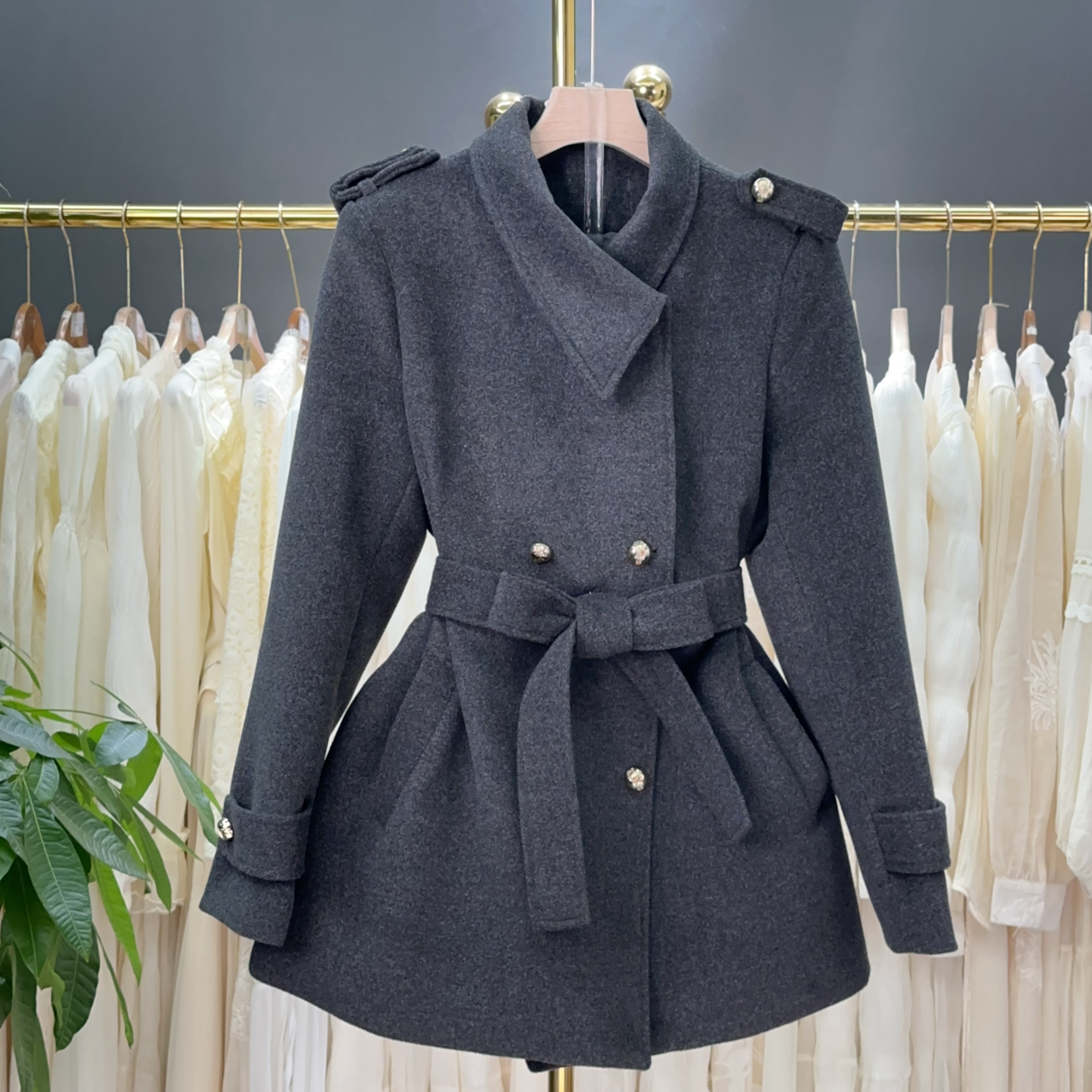 【A9143】毛呢大衣外套女2025秋冬新款毛呢保暖显瘦外套女
