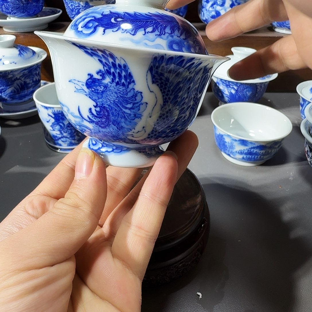 泥塑盖碗手工手绘微微不合缝