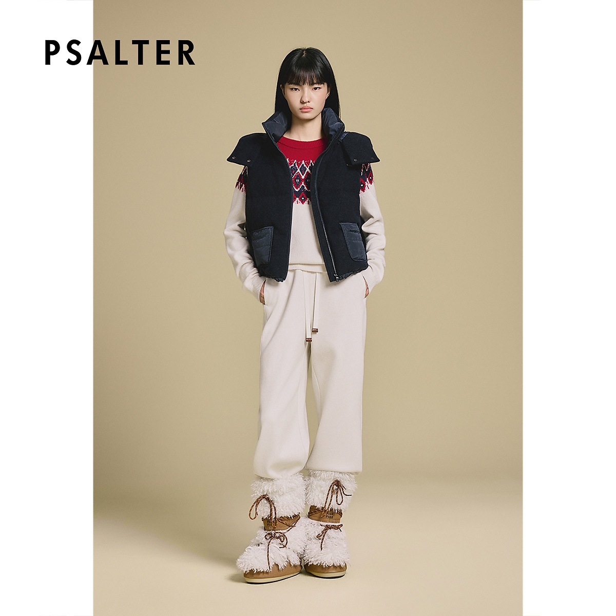 PSALTER诗篇时尚连帽立领无袖H型马甲羽绒2025冬季新款