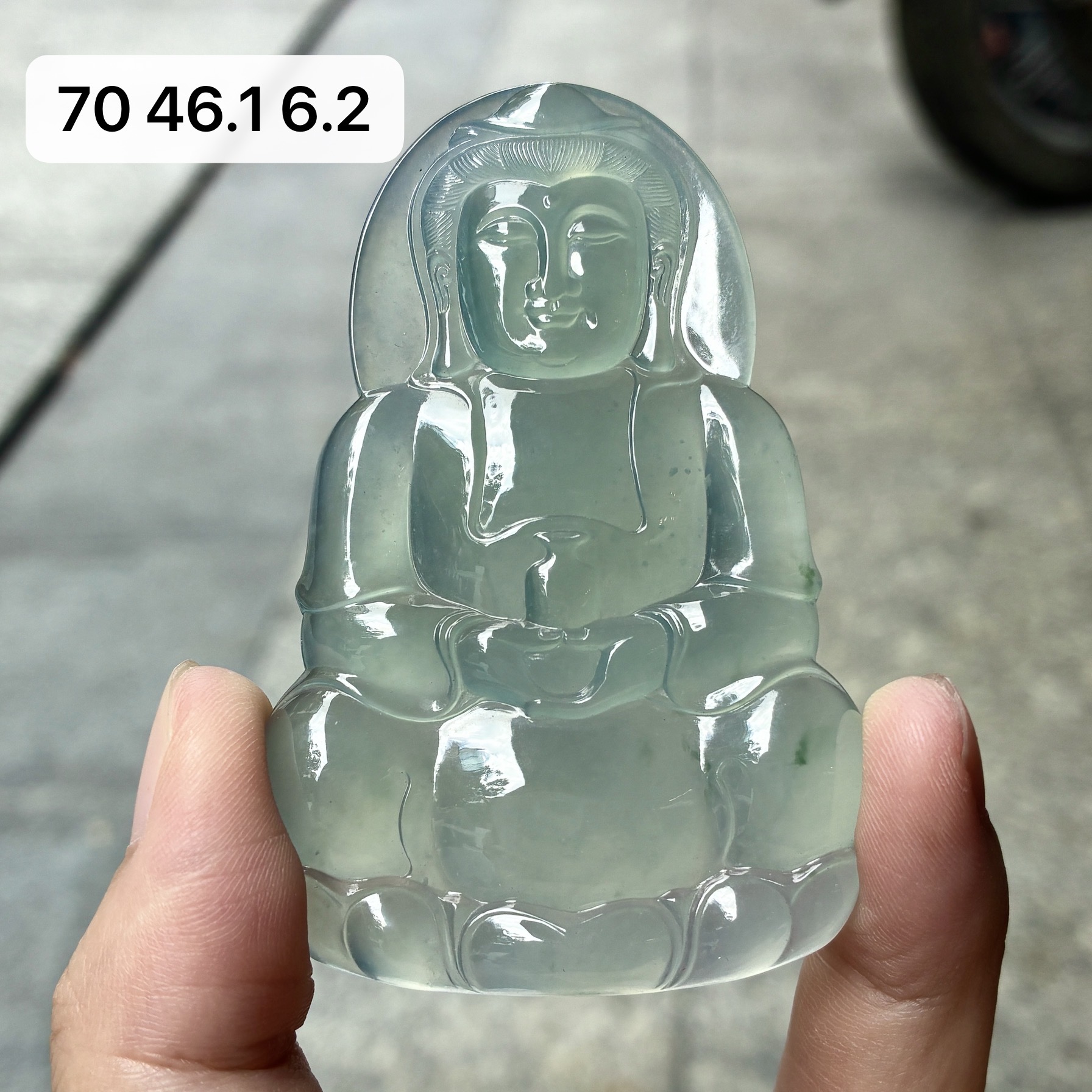 天然a货缅甸翡翠自然光高冰起胶蓝底观音吊坠