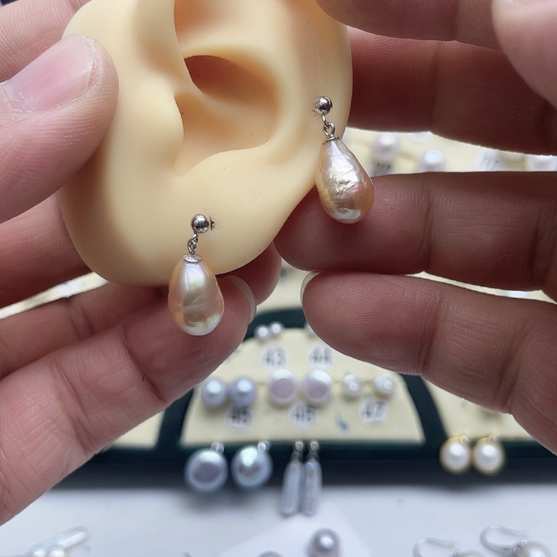 花****淡水珍珠银S925镶嵌耳饰