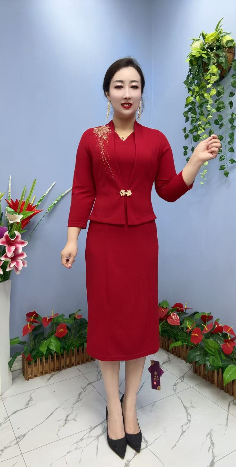 6050款气质修身婚宴女士假两件连衣裙