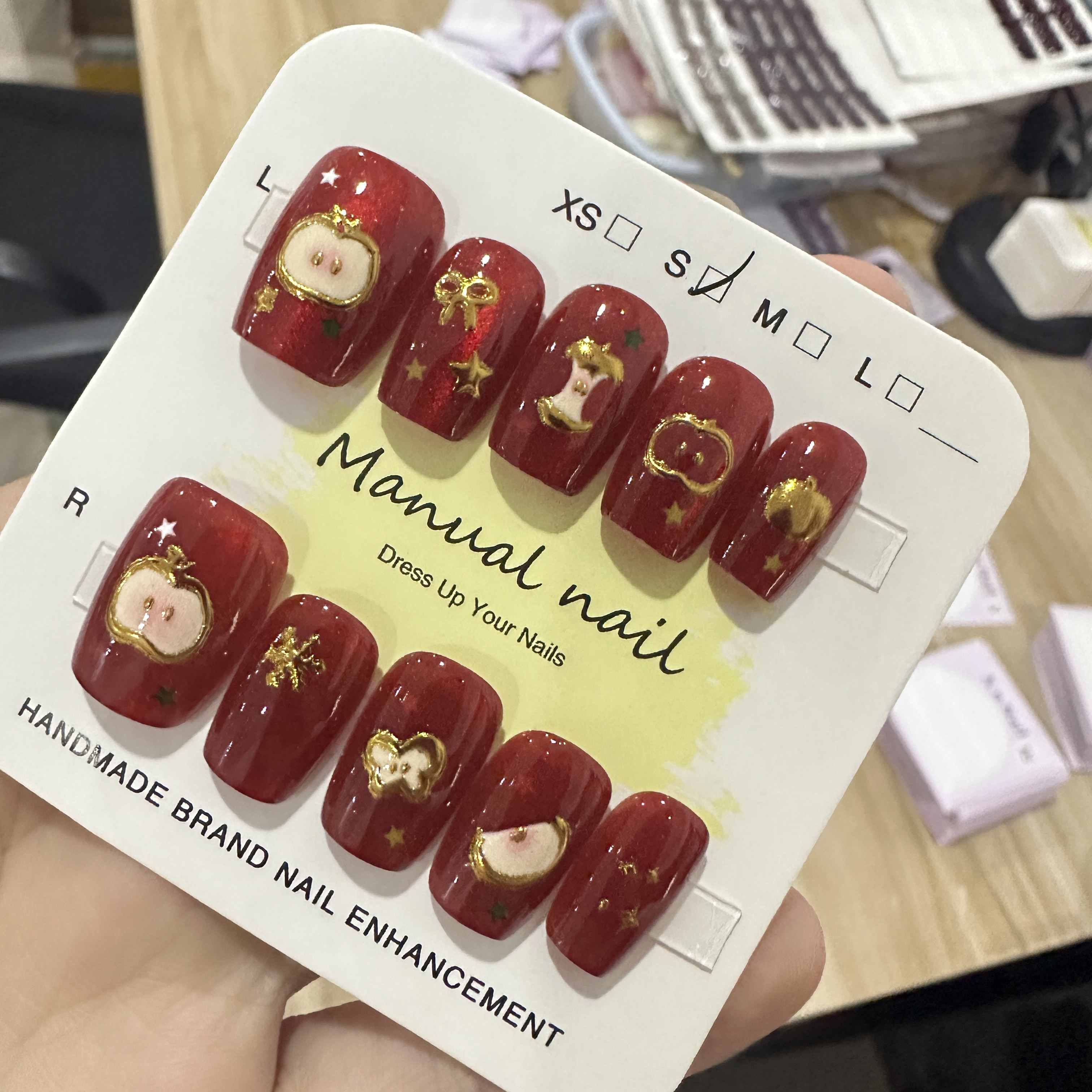 新年红苹果半手工穿戴甲 穿戴式气质酒红色