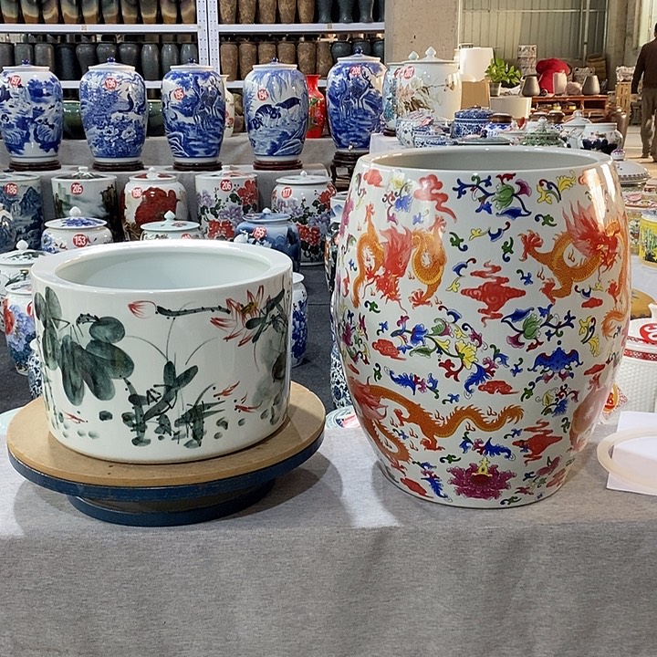 8***后瓷片一个陶瓷盆一个卷画缸陶瓷