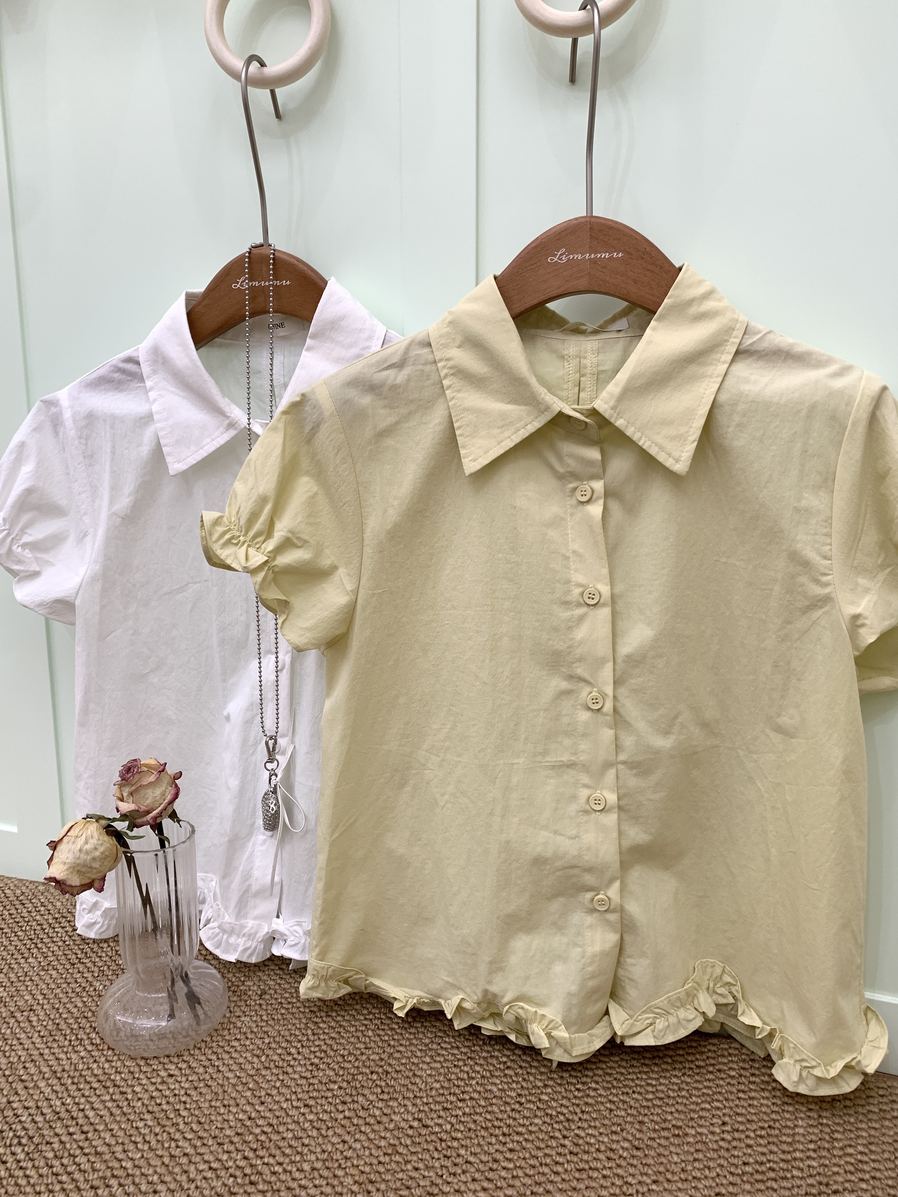 『李木木』夏款上新~~花边短袖衬衫上衣  1160