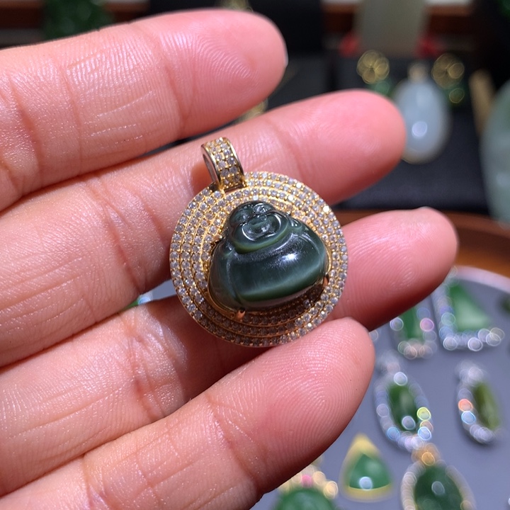 和田玉吊坠银S925镶嵌