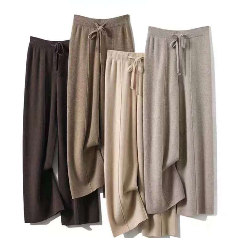 春秋羊毛阔腿裤女高腰宽松休闲直筒裤针织加厚拖地裤外穿长裤